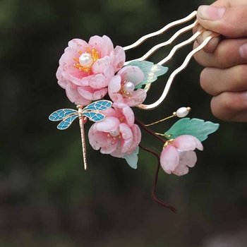 Ősi Hanfu stílusú hajtű glazúrozott virág díszítéssel – ötvözet anyag, teljes hajékszer-készlet, termékkód Ldd