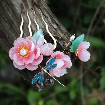 Ősi Hanfu stílusú hajtű glazúrozott virág díszítéssel – ötvözet anyag, teljes hajékszer-készlet, termékkód Ldd