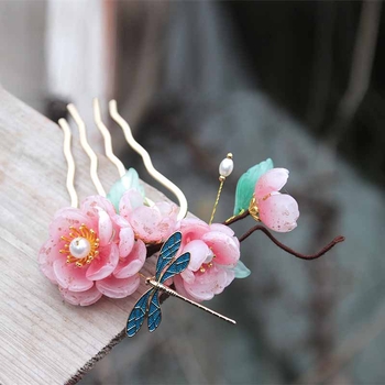 Ősi Hanfu stílusú hajtű glazúrozott virág díszítéssel – ötvözet anyag, teljes hajékszer-készlet, termékkód Ldd