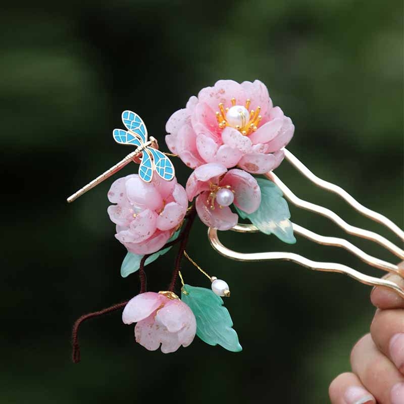 Ősi Hanfu stílusú hajtű glazúrozott virág díszítéssel – ötvözet anyag, teljes hajékszer-készlet, termékkód Ldd