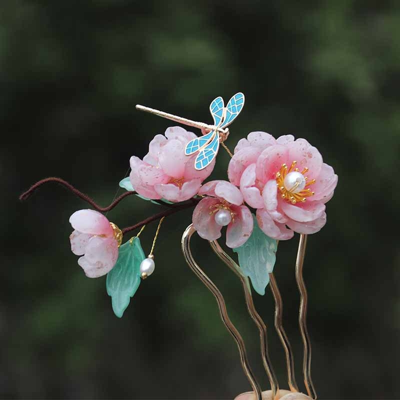 Ősi Hanfu stílusú hajtű glazúrozott virág díszítéssel – ötvözet anyag, teljes hajékszer-készlet, termékkód Ldd