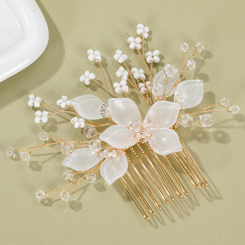 Esküvői hajdísz, kézzel készített gyöngy- és kristálydísz, virágos formájú