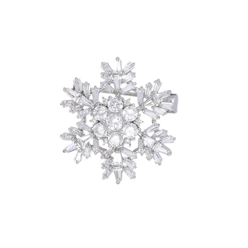 Bakrena broš s cirkonom u obliku snježne pahulje – cvjetni dizajn, Liyu Jewelry