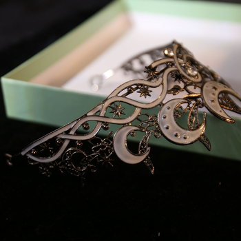 Krona s mjesecom i zvijezdama za nevjestu — legura, dijamantno ugradena, europsko-američki stil, oblik krune