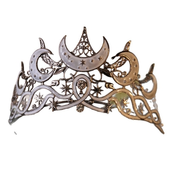 Krona s mjesecom i zvijezdama za nevjestu — legura, dijamantno ugradena, europsko-američki stil, oblik krune