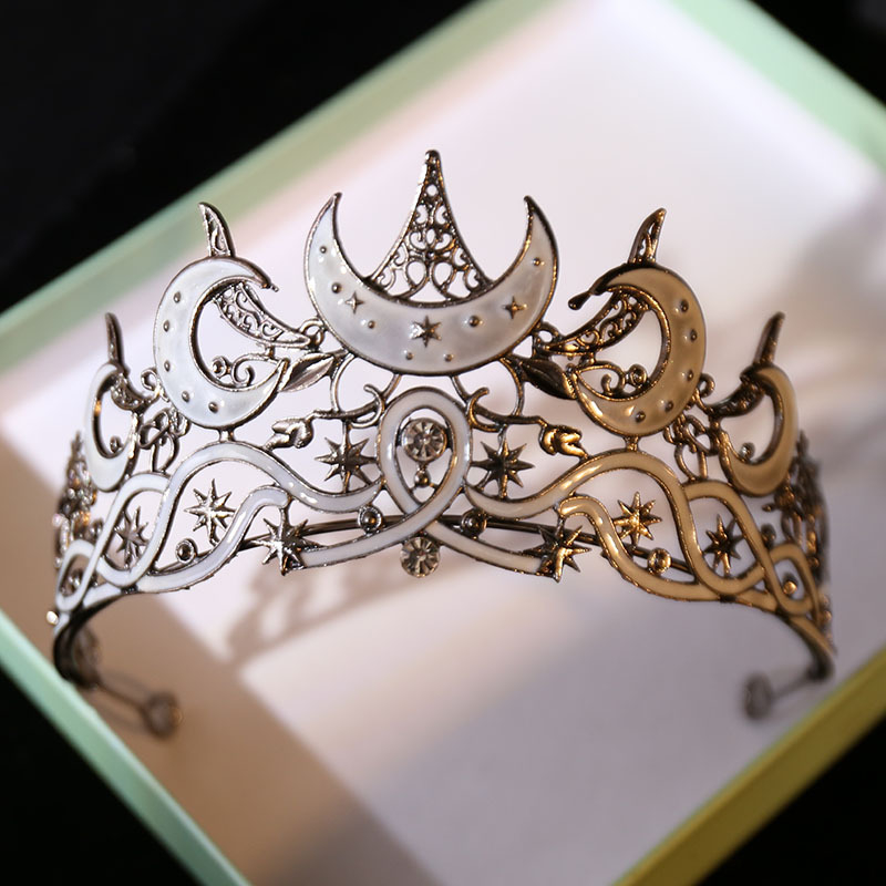 Krona s mjesecom i zvijezdama za nevjestu — legura, dijamantno ugradena, europsko-američki stil, oblik krune