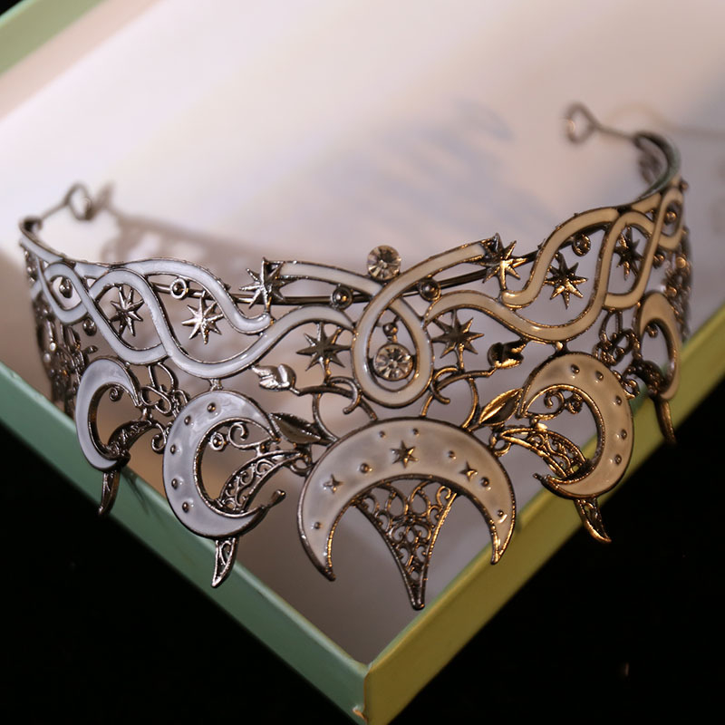 Krona s mjesecom i zvijezdama za nevjestu — legura, dijamantno ugradena, europsko-američki stil, oblik krune