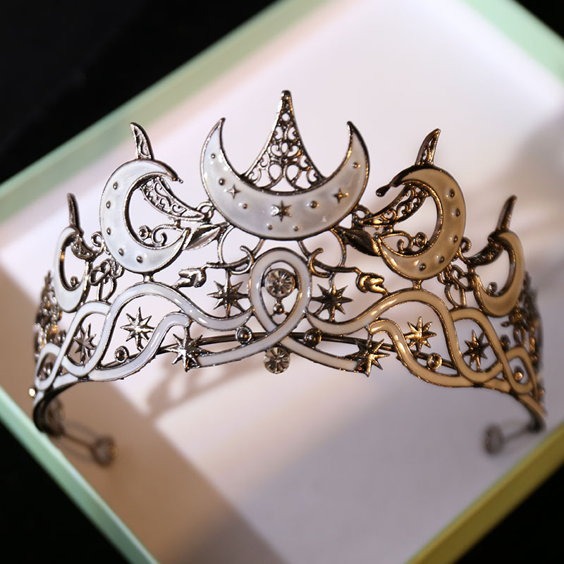 Krona s mjesecom i zvijezdama za nevjestu — legura, dijamantno ugradena, europsko-američki stil, oblik krune