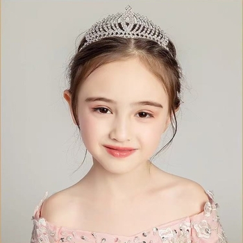 Dječja kruna za kosu s kristalima, srebrno završna, elektroplating, bijeli kristali