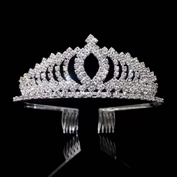 Dječja kruna za kosu s kristalima, srebrno završna, elektroplating, bijeli kristali