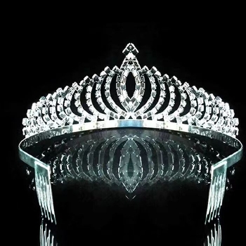 Dječja kruna za kosu s kristalima, srebrno završna, elektroplating, bijeli kristali