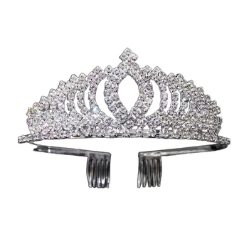 Dječja kruna za kosu s kristalima, srebrno završna, elektroplating, bijeli kristali