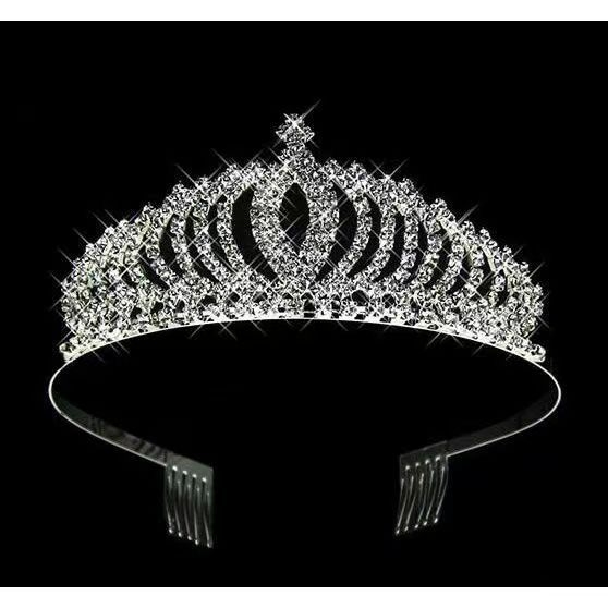 Dječja kruna za kosu s kristalima, srebrno završna, elektroplating, bijeli kristali