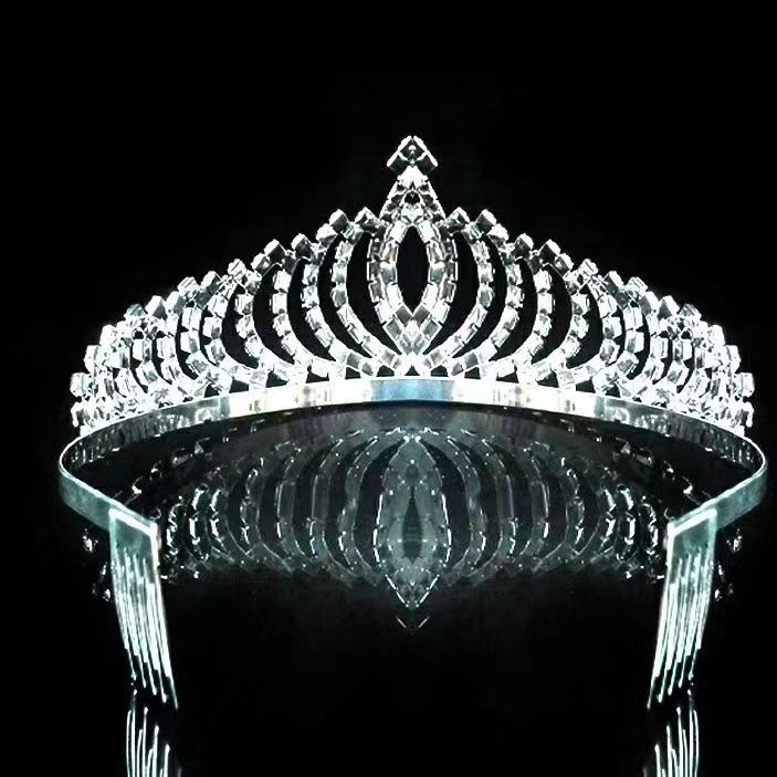 Dječja kruna za kosu s kristalima, srebrno završna, elektroplating, bijeli kristali