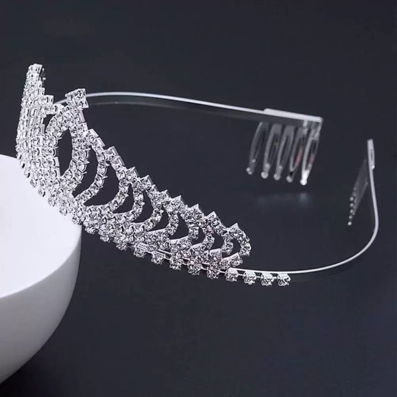 Dječja kruna za kosu s kristalima, srebrno završna, elektroplating, bijeli kristali