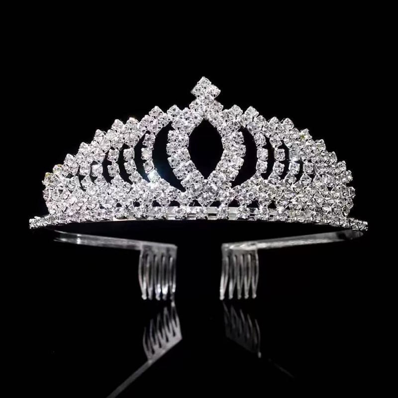 Dječja kruna za kosu s kristalima, srebrno završna, elektroplating, bijeli kristali