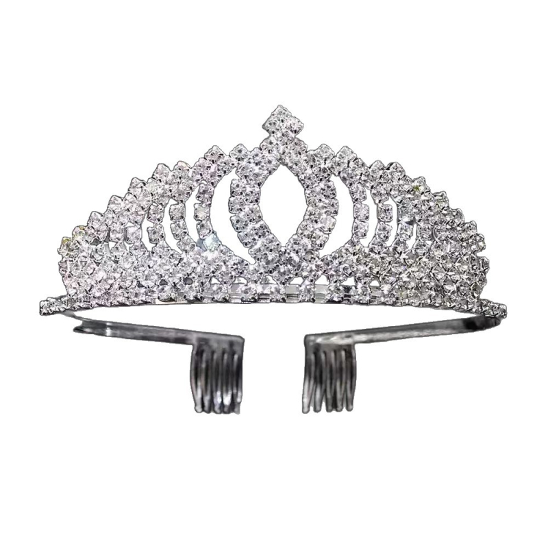 Dječja kruna za kosu s kristalima, srebrno završna, elektroplating, bijeli kristali