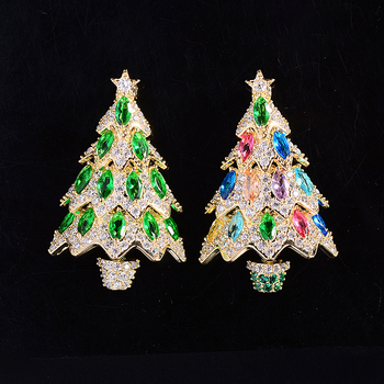 Ženska broš, bakar, elektroplatirano, privjesak božićno drvce, oblik cvijeta/lista, poklon dekor