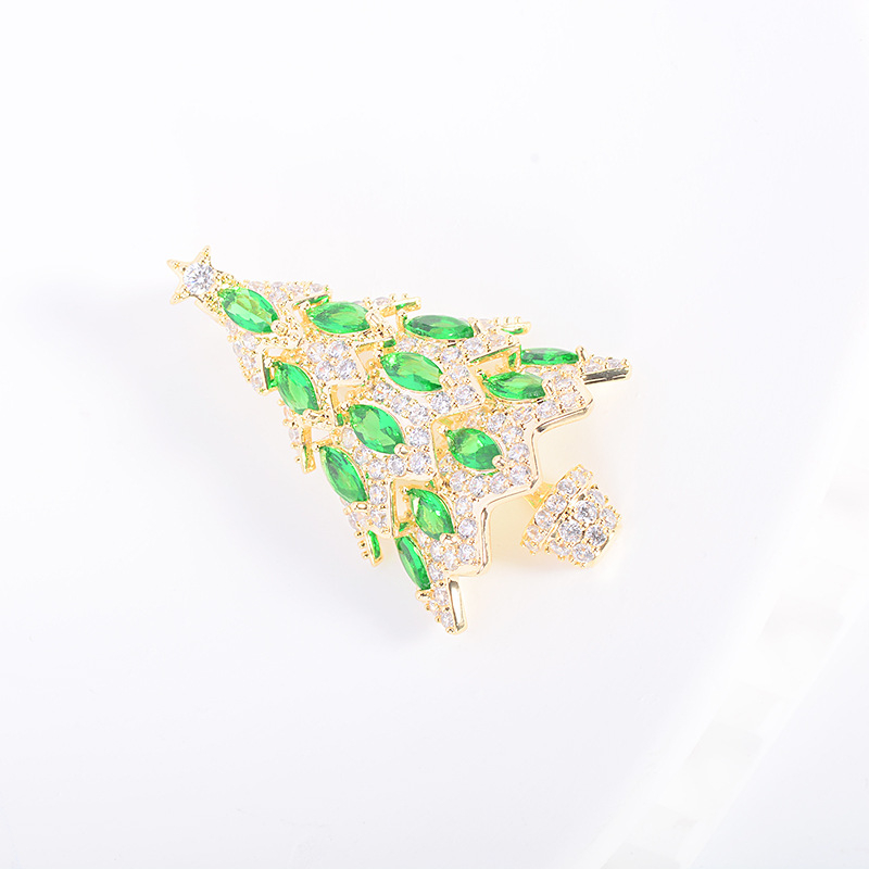 Ženska broš, bakar, elektroplatirano, privjesak božićno drvce, oblik cvijeta/lista, poklon dekor