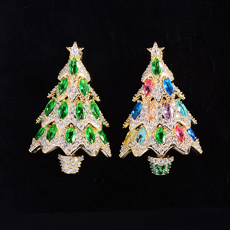 Ženska broš, bakar, elektroplatirano, privjesak božićno drvce, oblik cvijeta/lista, poklon dekor