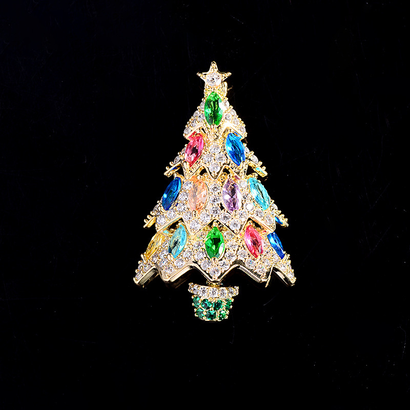 Ženska broš, bakar, elektroplatirano, privjesak božićno drvce, oblik cvijeta/lista, poklon dekor