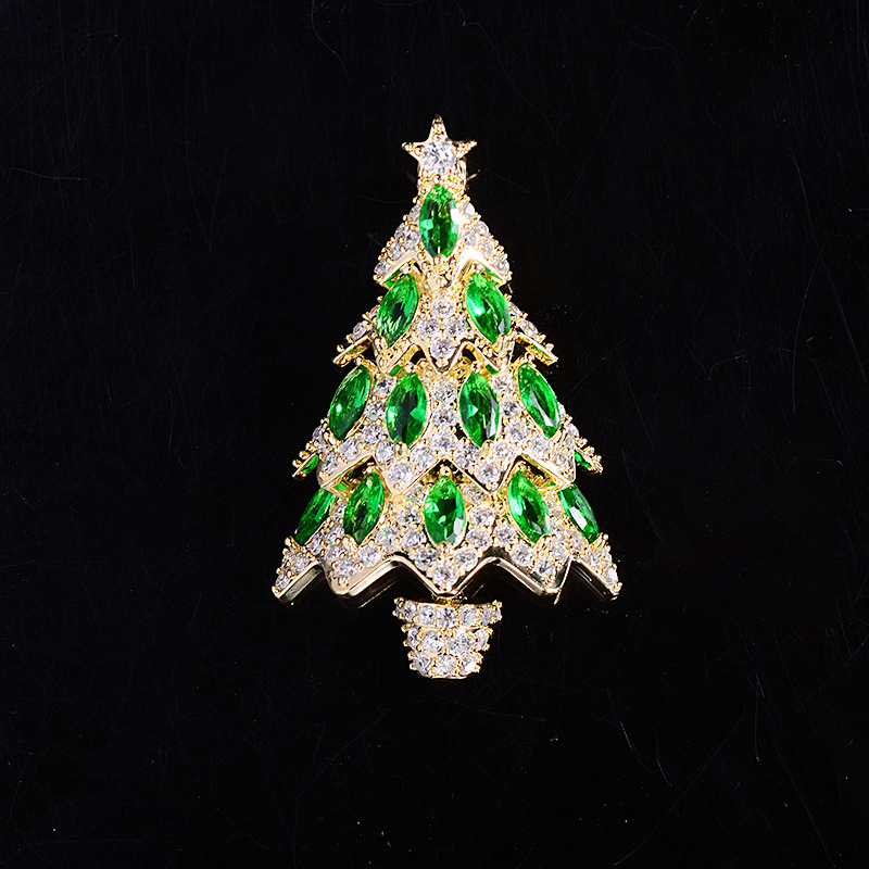 Ženska broš, bakar, elektroplatirano, privjesak božićno drvce, oblik cvijeta/lista, poklon dekor