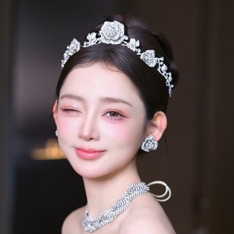 Dodatak za kosu: kruna s ružičastim rhinestones, legura, elektroplatiranje, Lan lin, Yiwu