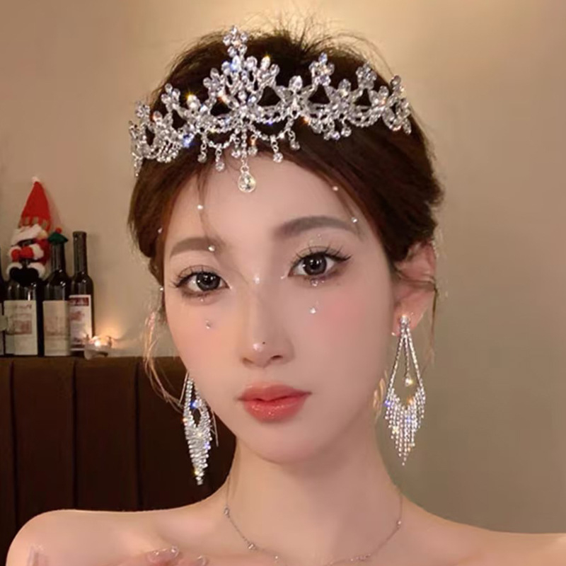 Pokrivalo za glavu od legure s kronom i resom, lanac; retro ženski stil, elektroplatirani završetak