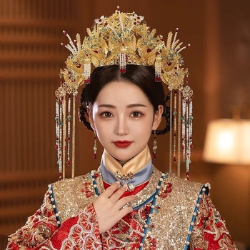 Nevjesta kruna, Ming stil, ručno izrađena metalna diadem s kristalima, Tianyi brand, ženska vjenčana kruna