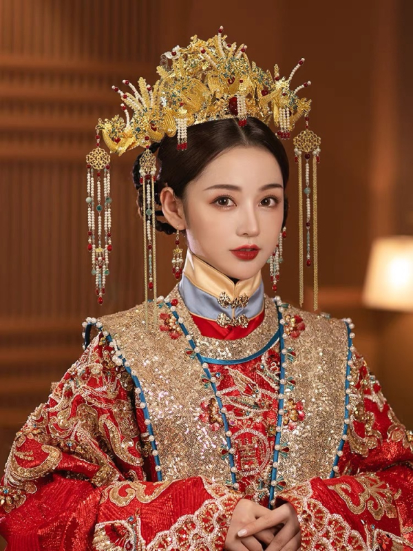 Nevjesta kruna, Ming stil, ručno izrađena metalna diadem s kristalima, Tianyi brand, ženska vjenčana kruna