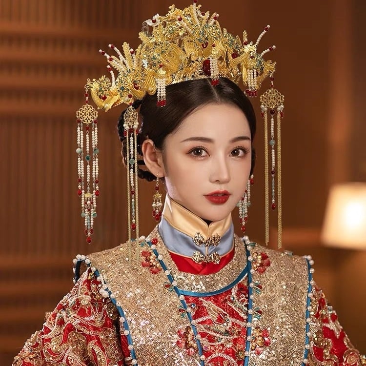 Nevjesta kruna, Ming stil, ručno izrađena metalna diadem s kristalima, Tianyi brand, ženska vjenčana kruna