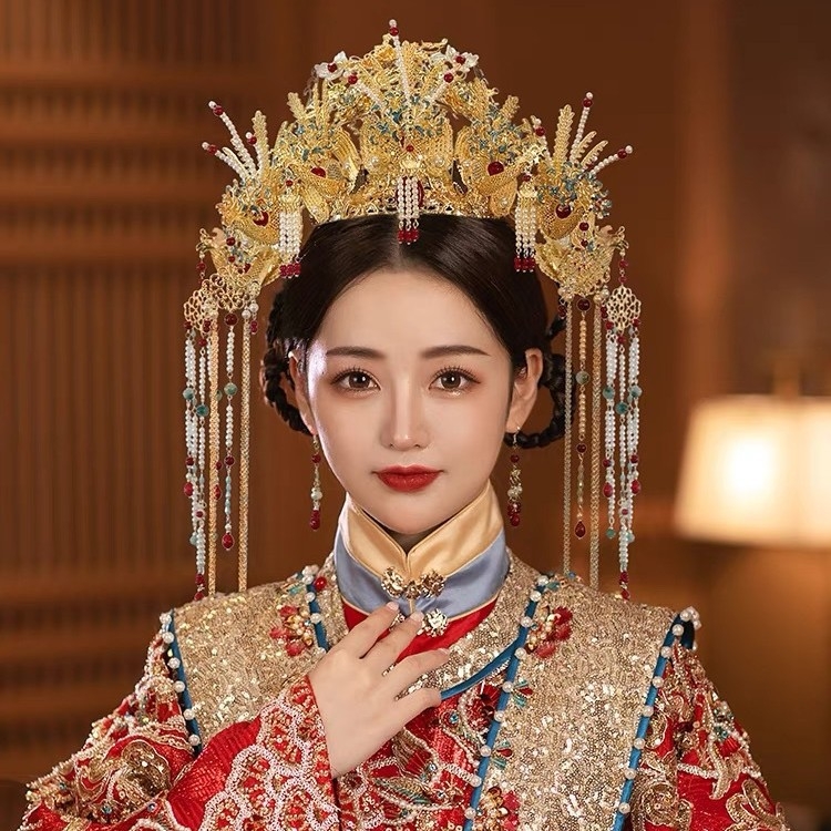 Nevjesta kruna, Ming stil, ručno izrađena metalna diadem s kristalima, Tianyi brand, ženska vjenčana kruna