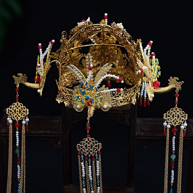 Nevjesta kruna, Ming stil, ručno izrađena metalna diadem s kristalima, Tianyi brand, ženska vjenčana kruna