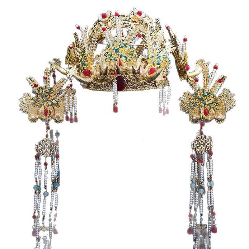 Nevjesta kruna, Ming stil, ručno izrađena metalna diadem s kristalima, Tianyi brand, ženska vjenčana kruna