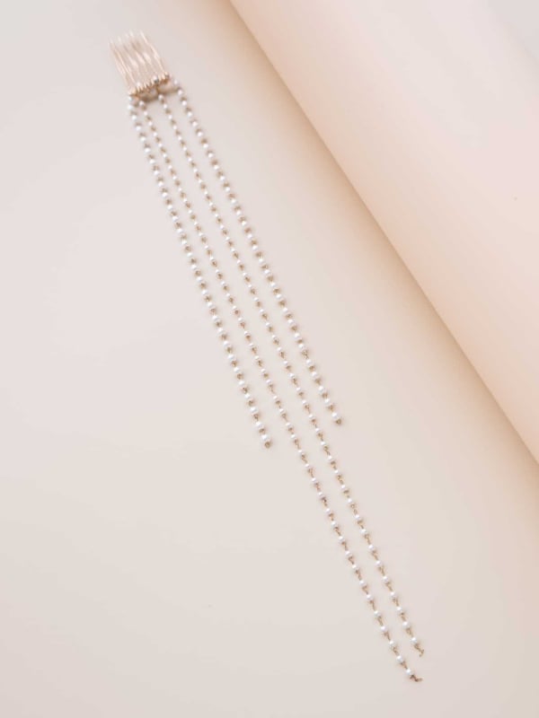 Nuotakos galvos aksesuaras su perlų sruogomis, rankų darbo, baltas kristalas, natūralus moters stilius