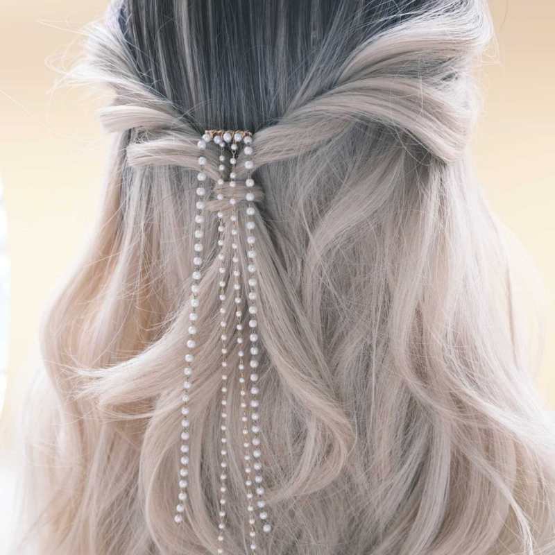 Nuotakos galvos aksesuaras su perlų sruogomis, rankų darbo, baltas kristalas, natūralus moters stilius