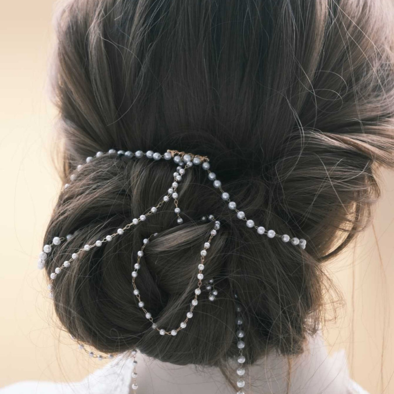 Nuotakos galvos aksesuaras su perlų sruogomis, rankų darbo, baltas kristalas, natūralus moters stilius