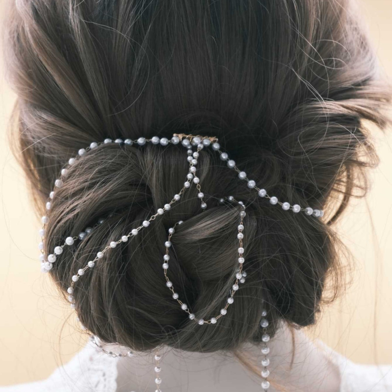Nuotakos galvos aksesuaras su perlų sruogomis, rankų darbo, baltas kristalas, natūralus moters stilius