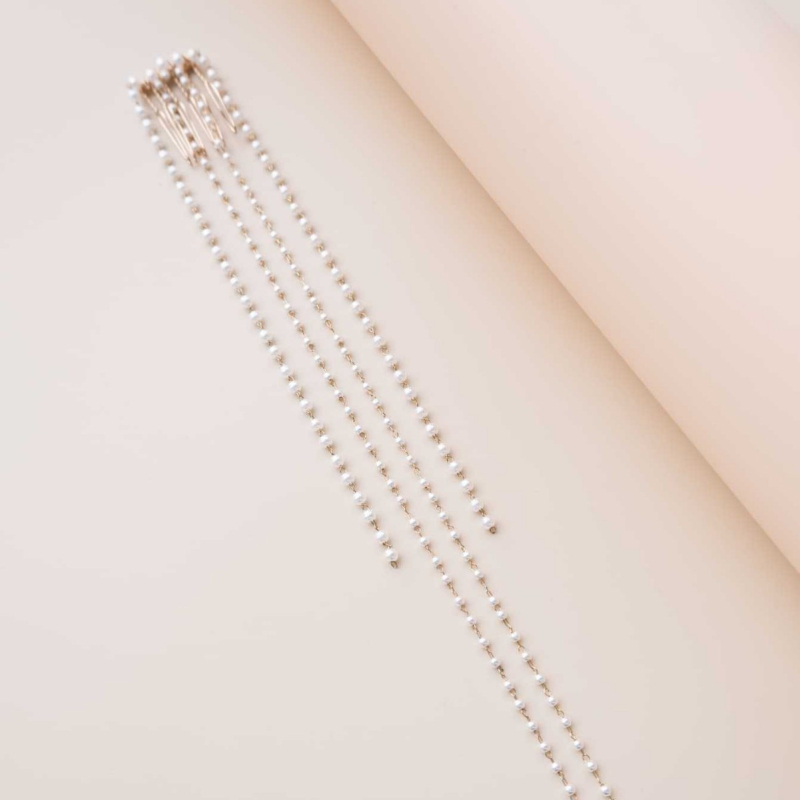 Nuotakos galvos aksesuaras su perlų sruogomis, rankų darbo, baltas kristalas, natūralus moters stilius