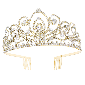 Ženska metalna kruna s Rhinestone kristalima, zlatni ili srebrni premaz, elektroplatiranje