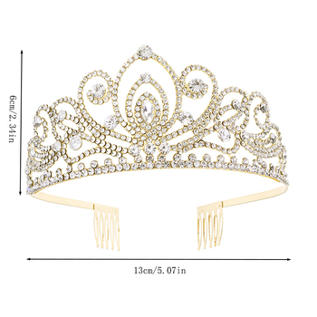 Ženska metalna kruna s Rhinestone kristalima, zlatni ili srebrni premaz, elektroplatiranje