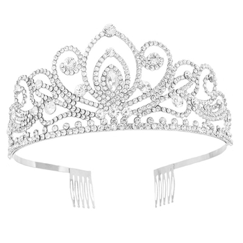 Ženska metalna kruna s Rhinestone kristalima, zlatni ili srebrni premaz, elektroplatiranje