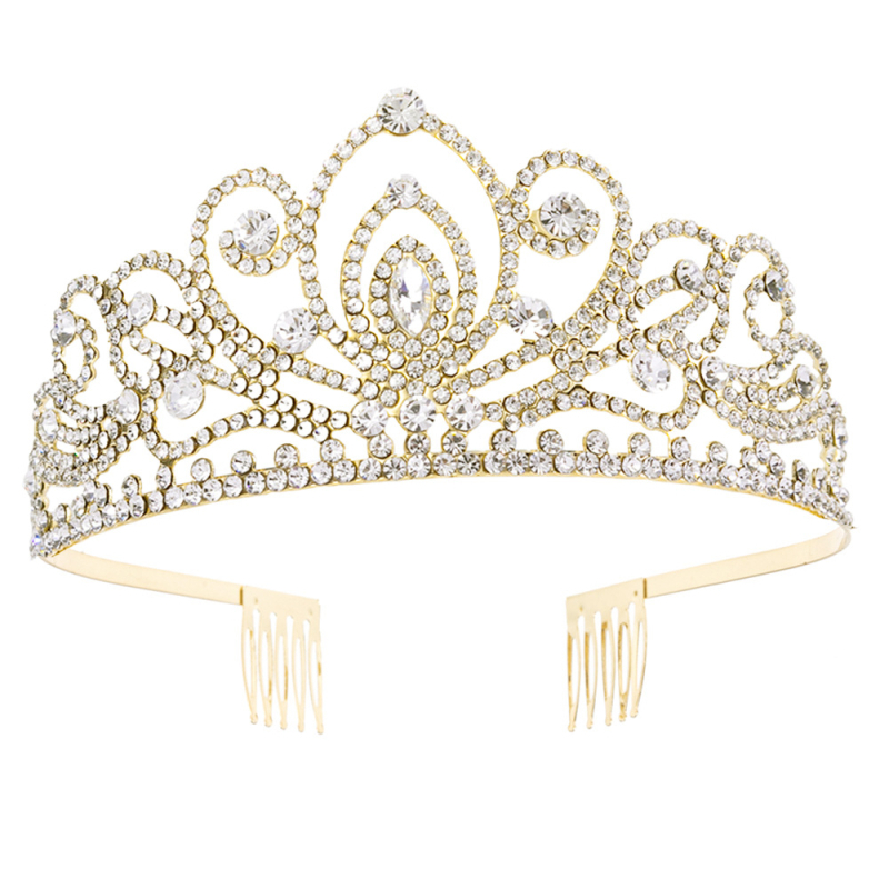Ženska metalna kruna s Rhinestone kristalima, zlatni ili srebrni premaz, elektroplatiranje