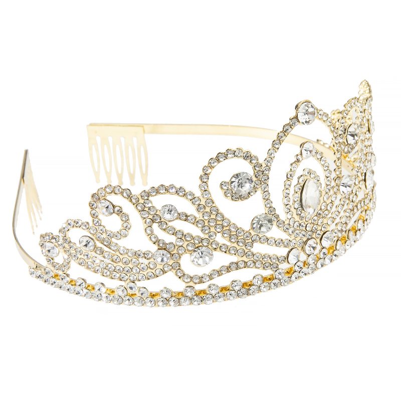 Ženska metalna kruna s Rhinestone kristalima, zlatni ili srebrni premaz, elektroplatiranje
