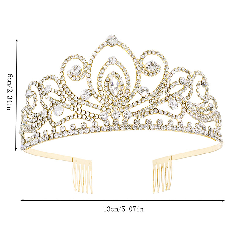Ženska metalna kruna s Rhinestone kristalima, zlatni ili srebrni premaz, elektroplatiranje