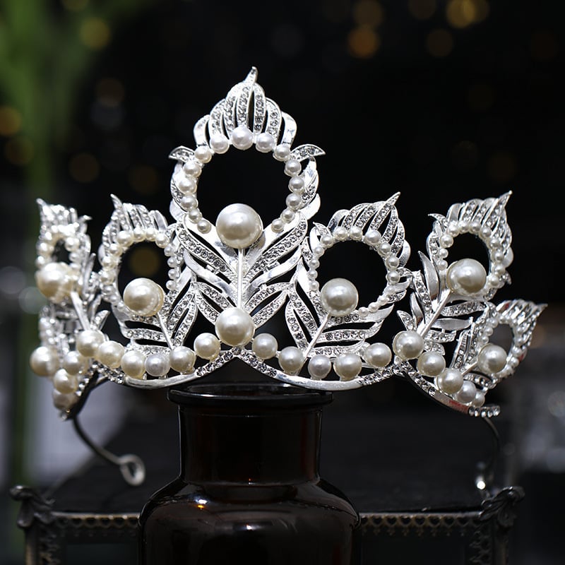 Tiara od legure s rhinestones, ženski dodatak za glavu, Barok retro stil, elektroplatinska završna obrada