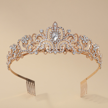 Barokni stil tiara princeze s kristalima, od legure, elektroplatiranje, oblik krune, moda