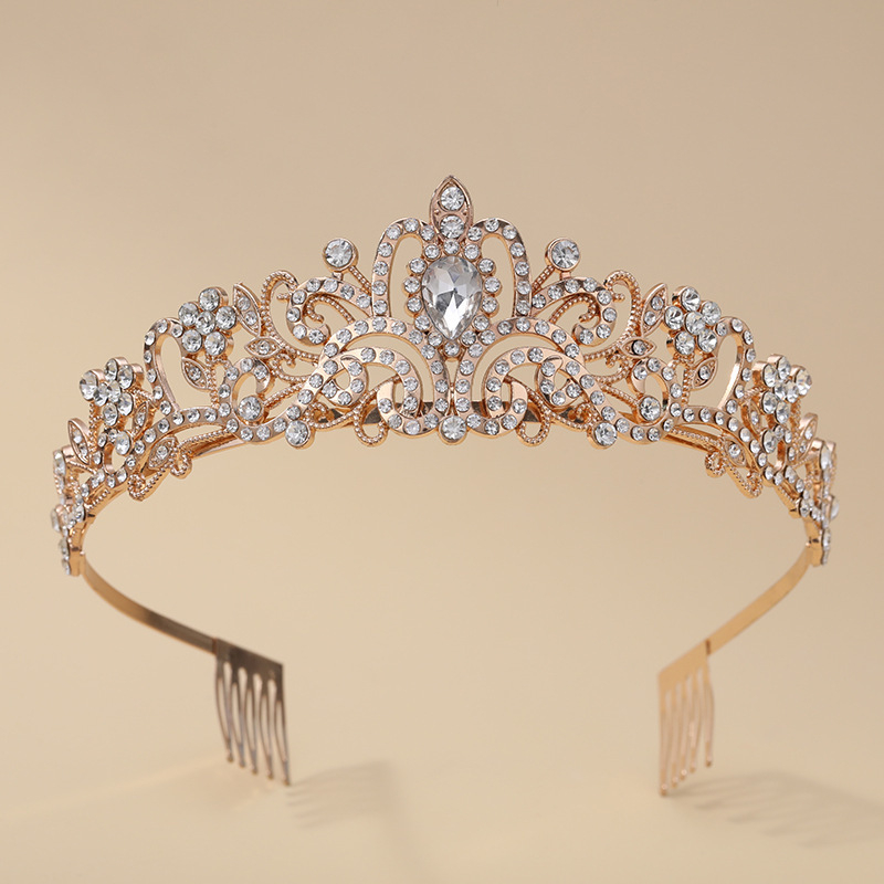 Barokni stil tiara princeze s kristalima, od legure, elektroplatiranje, oblik krune, moda