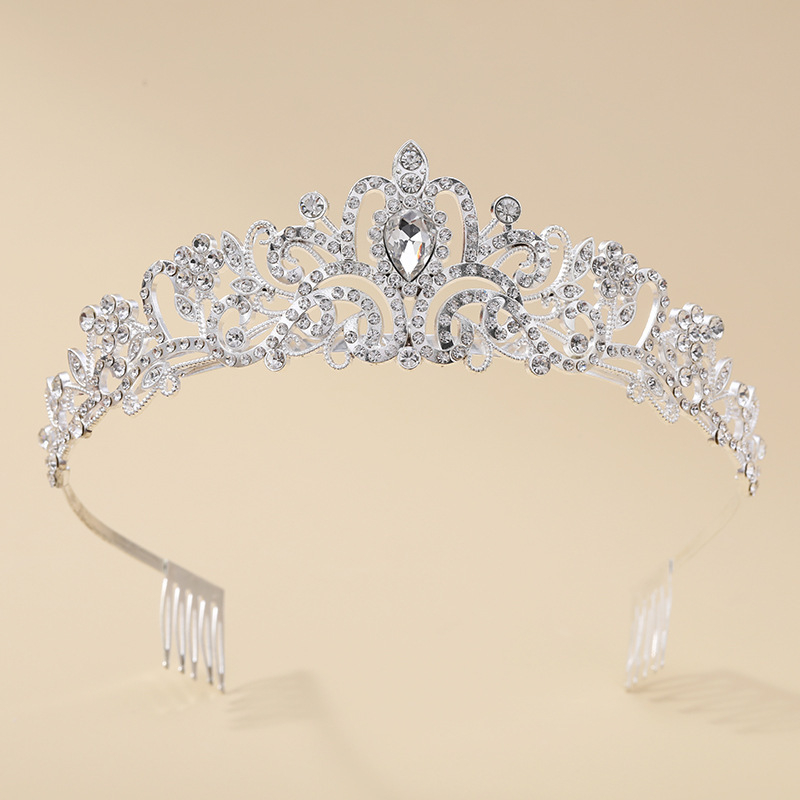 Barokni stil tiara princeze s kristalima, od legure, elektroplatiranje, oblik krune, moda