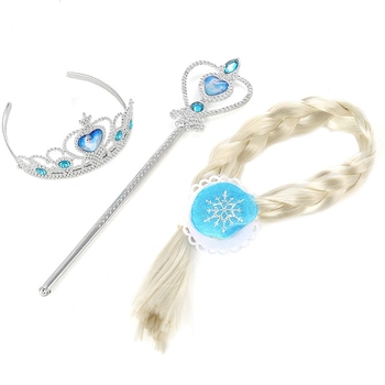 Set za dječju glavu: kruna, čarobni štapić i pletenice — crtani princ, akrilni kristali, elektroplatinirana kruna